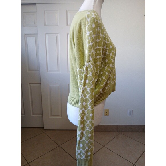 Hollister Women’s M Green White Floral Cropped Sweater Cotton Knit Casual - Picture 4 of 15